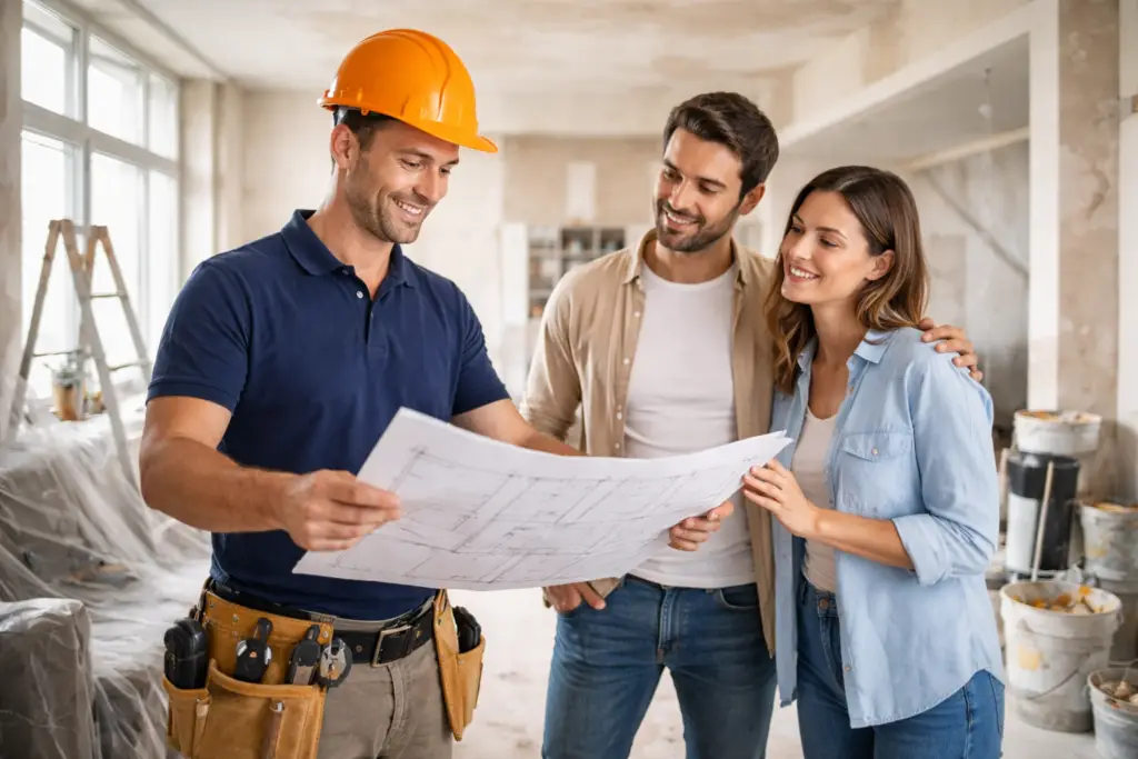 Suivi de chantier : échange avec les clients sur les plans de rénovation | NEO RENOV