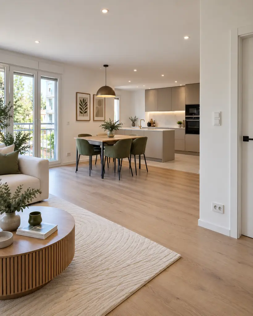 Séjour d'appartement refait avec points lumineux, suspensions et prises installés par NEO RENOV