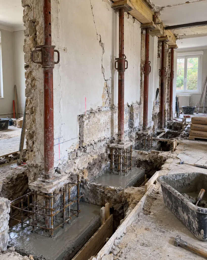 Reprise en sous-œuvre d'un mur et traitement d'une fissure structurelle à Paris